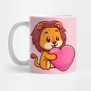 Cute Lion Hug Love Heart Cartoon Mug